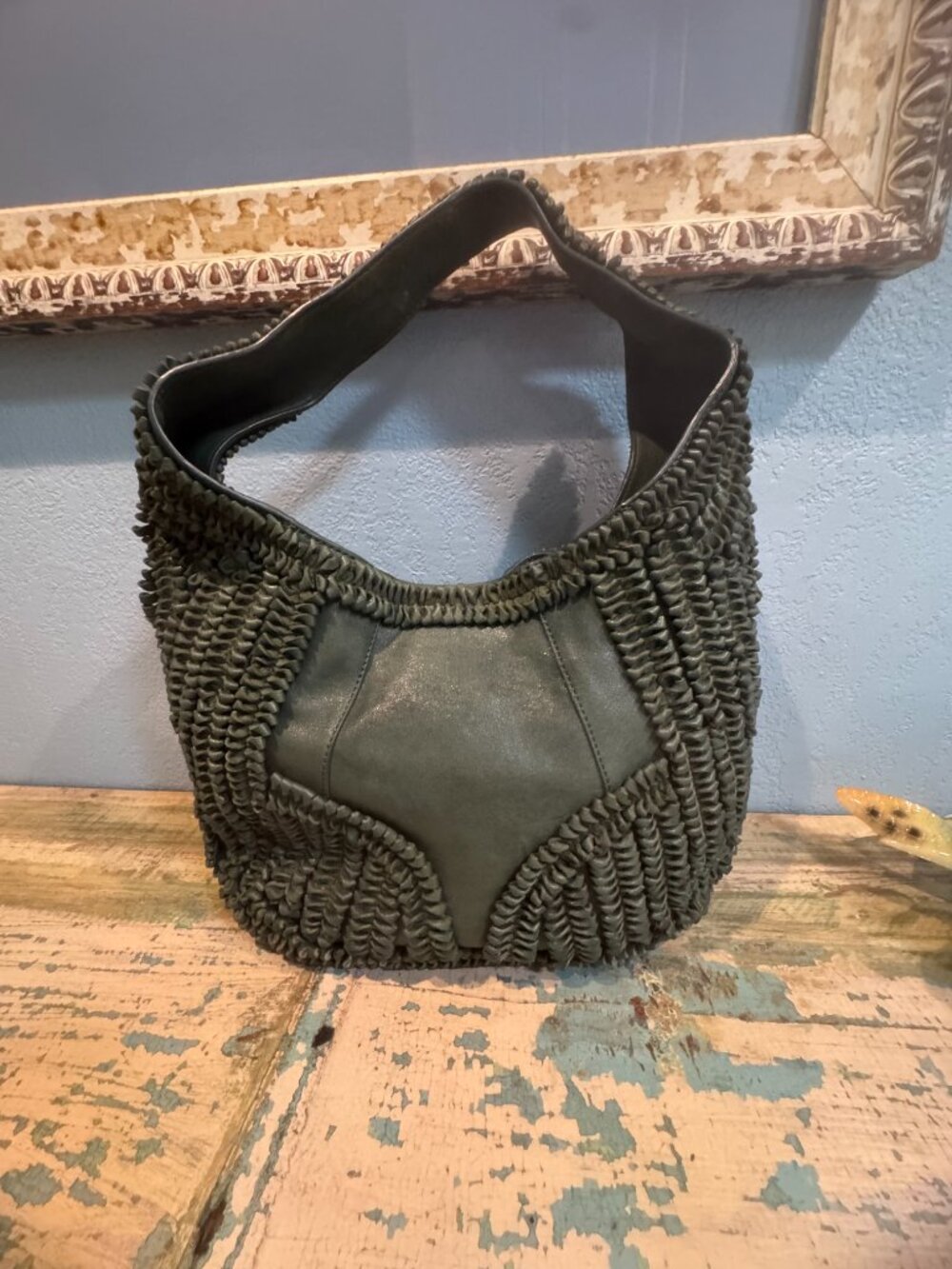 EUC LOCKHEART PLEATED GREEN HOBO SLOUCH BAG